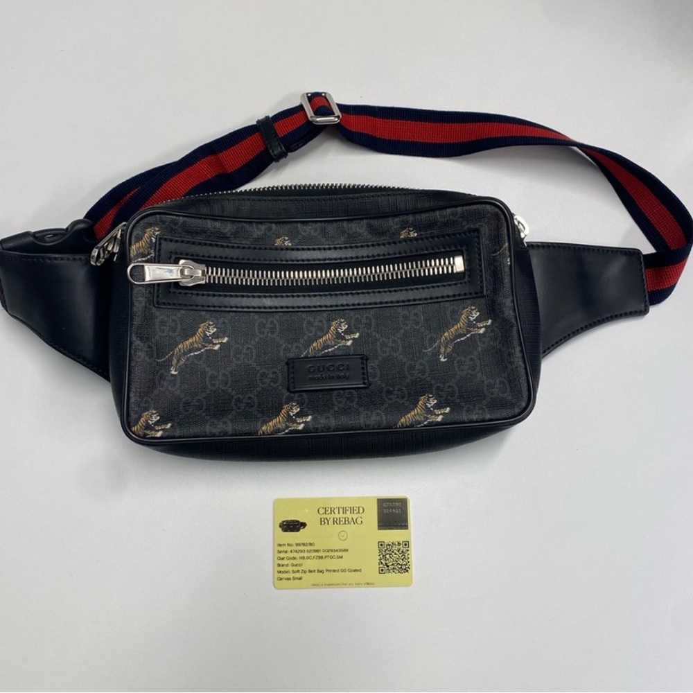 Gucci Black and Gray Bestiary Tiger Print Belt Bag/Crossbody